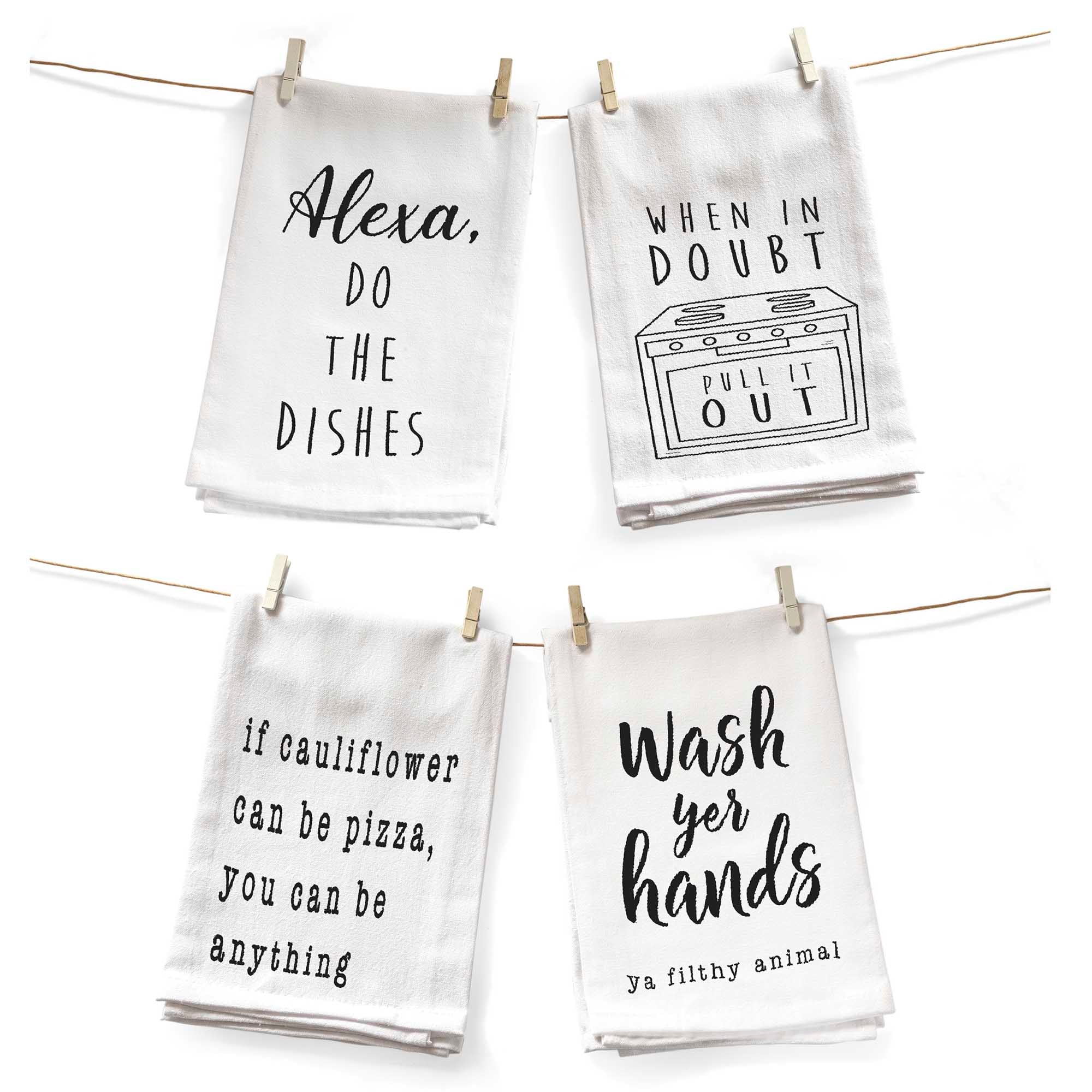 MAINEVENT Funny Kitchen Towel 4 Pack 18x24 Inch, Set of 4 Cute Kitchen  Towel, Funny Dish Towel Saying, Funny Housewarming Gift Funny Hand Towel  Alexa