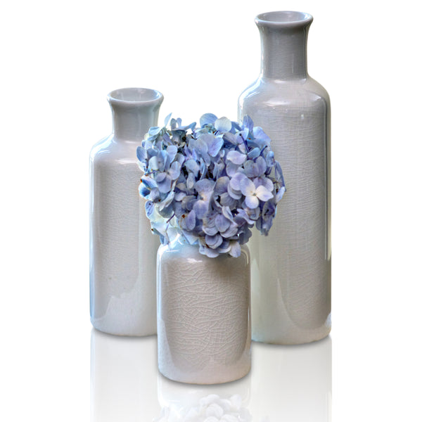 Vases Set of 3 White Crackle Pattern