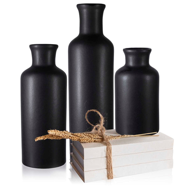 vases set of 3 matte black farmhouse vase for decor 